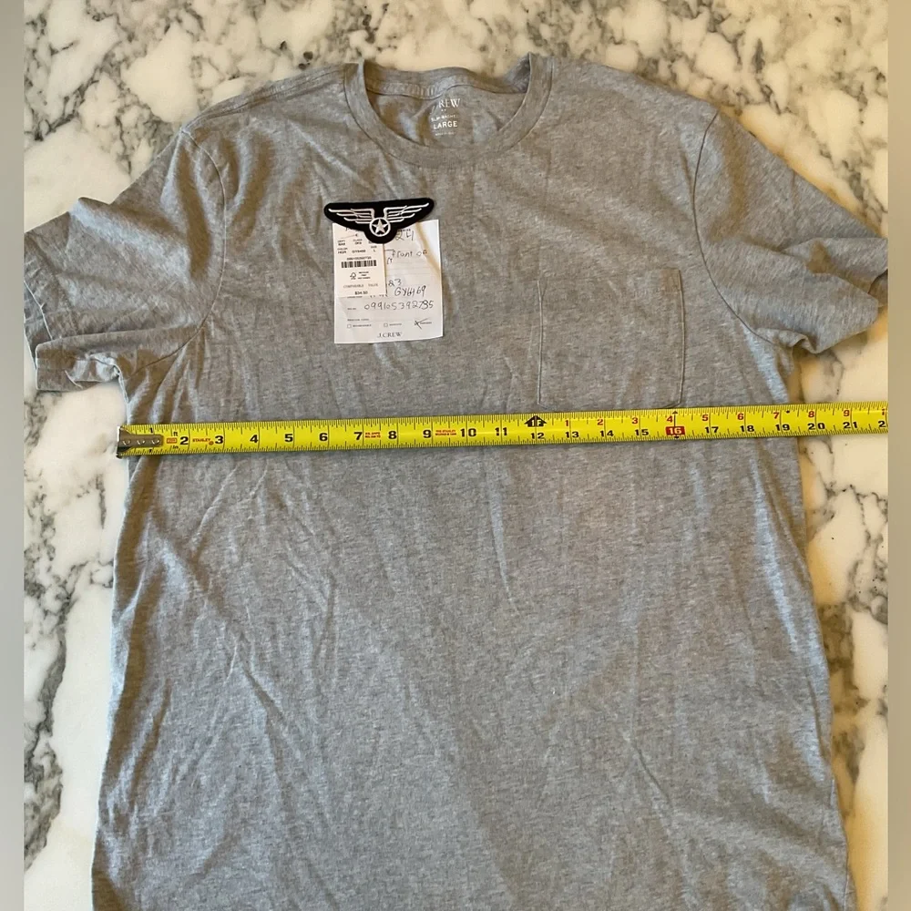 NWT J. Crew Slim Wash Jersey Grey Pocket Tee Sz L hole from sensor sew or patch